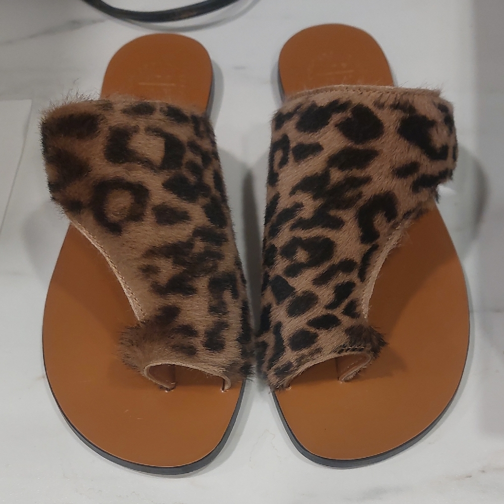 Leopard Print Faux Fur Slide Sandals